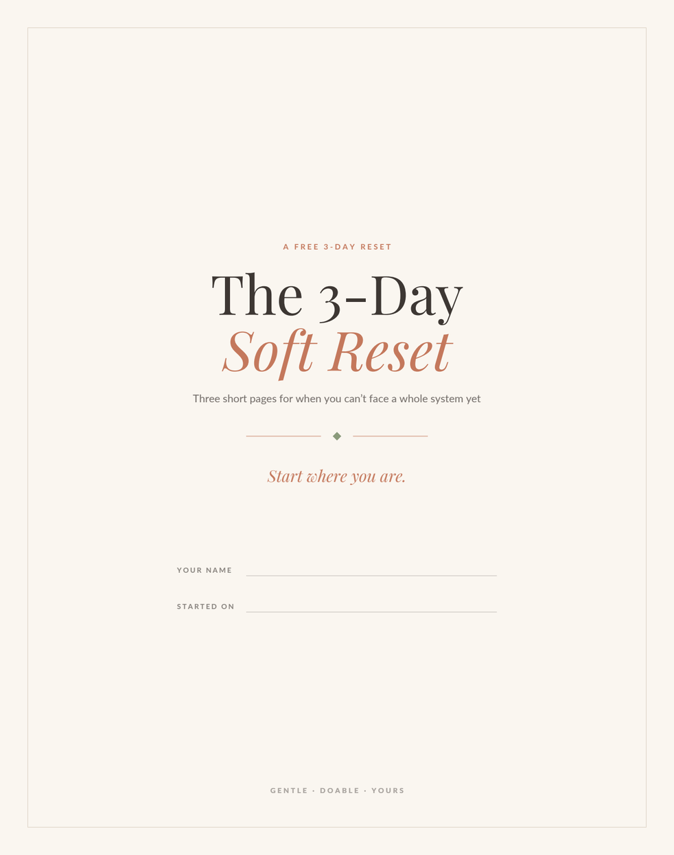 The cover of The 3-Day Soft Reset, a free printable download.