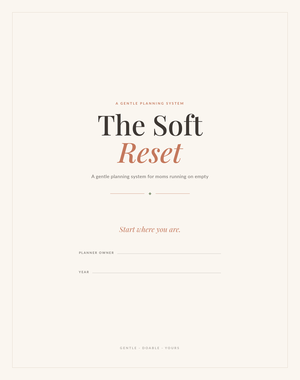The cover of The Soft Reset Planner in cream and clay.